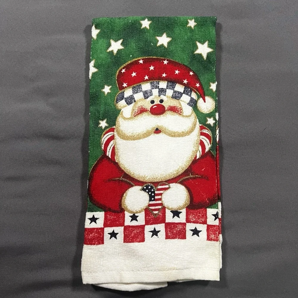 B&D Vintage Christmas Santa Kitchen Towels and Potholder 100% Cotton Royal Terry
